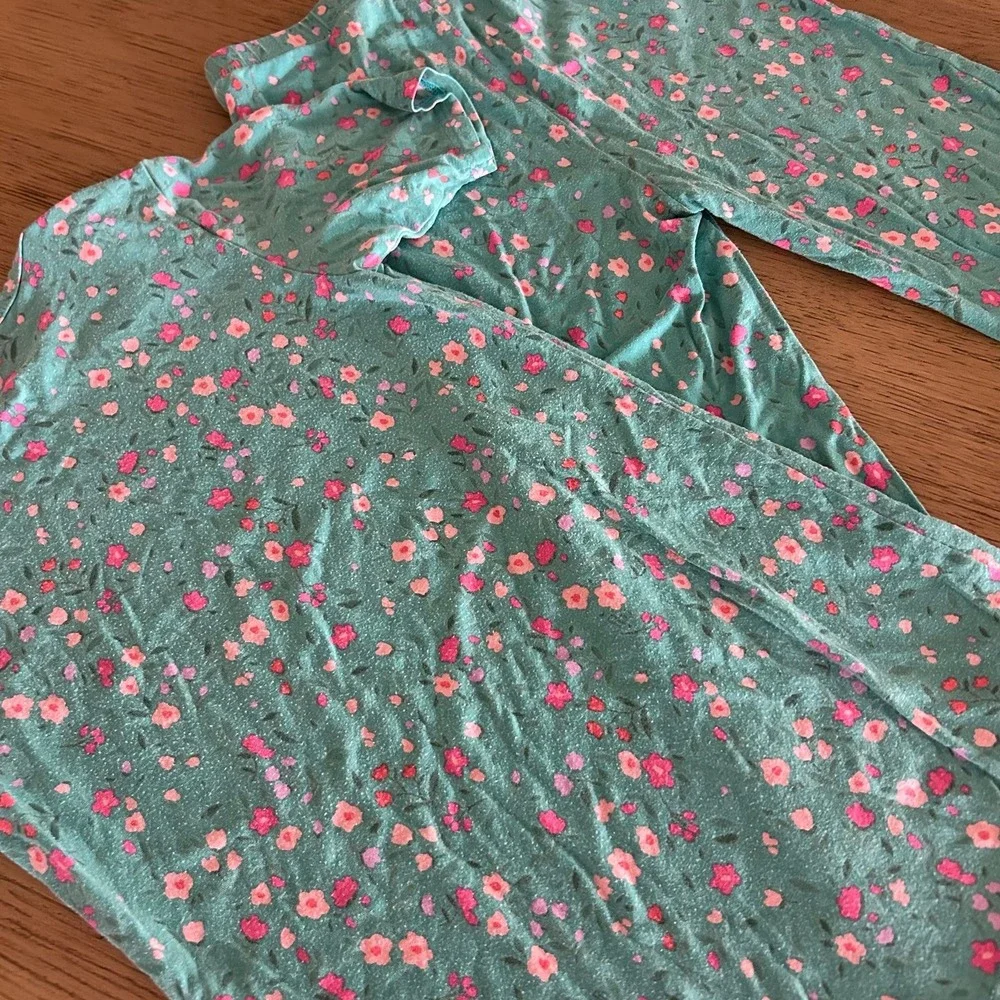 Posh Peanut Bamboo Girls Pajamas 7Y Green Floral Pattern